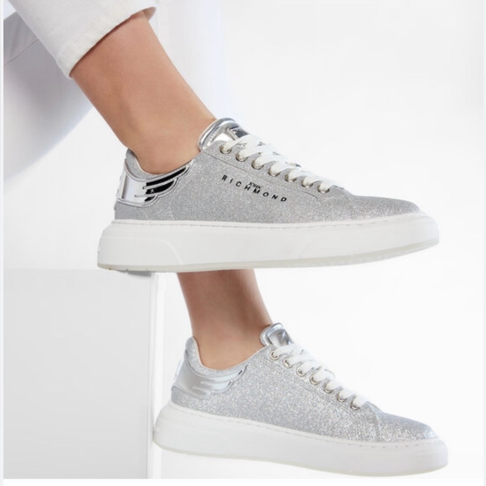 John Richmond Women's Glittery Silver Sneakers